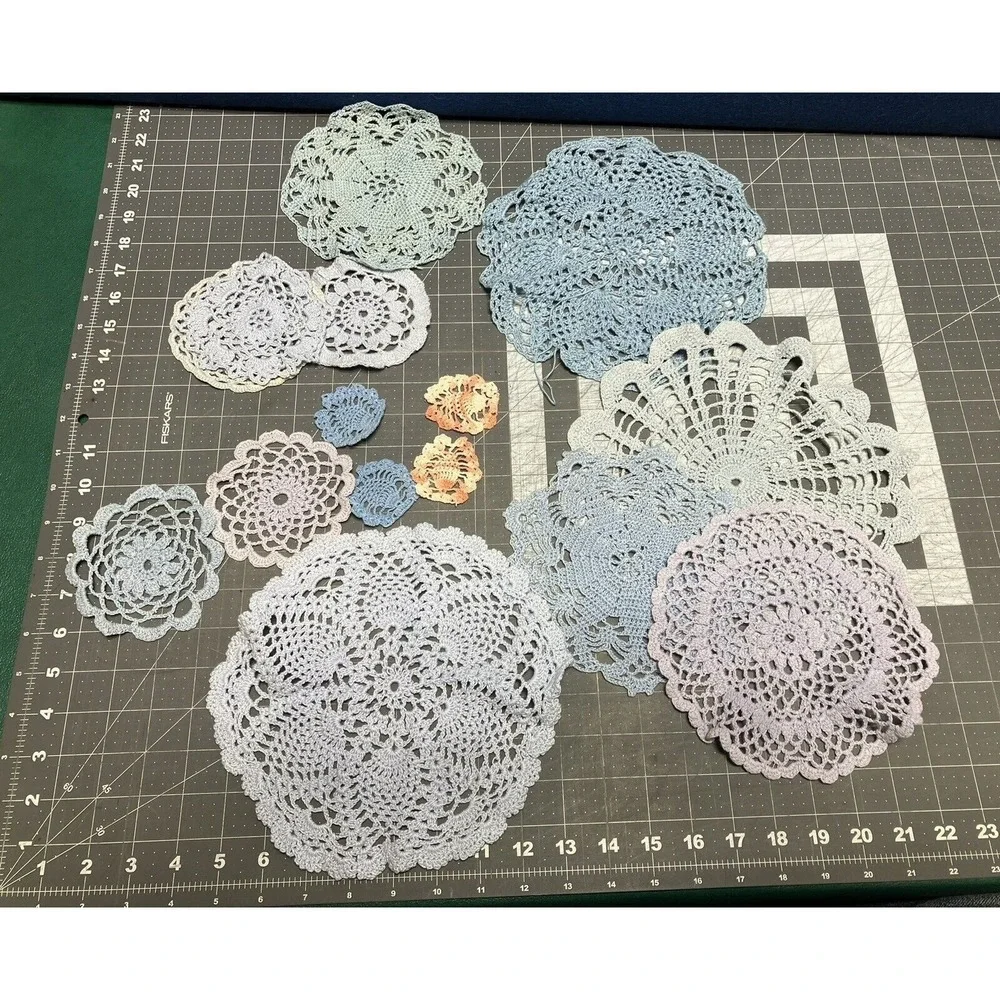 Crocheted Round‎ Doilies Varies Design Varies Blues Peach Varies Sizes 2